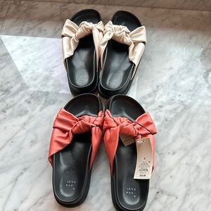 Women's Bow Slide Sandals - Cream and Coral